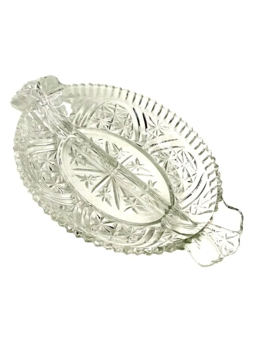 Vintage Anchor Hocking Stars and Bars Divided Relish Dish Clear Pressed Glass
